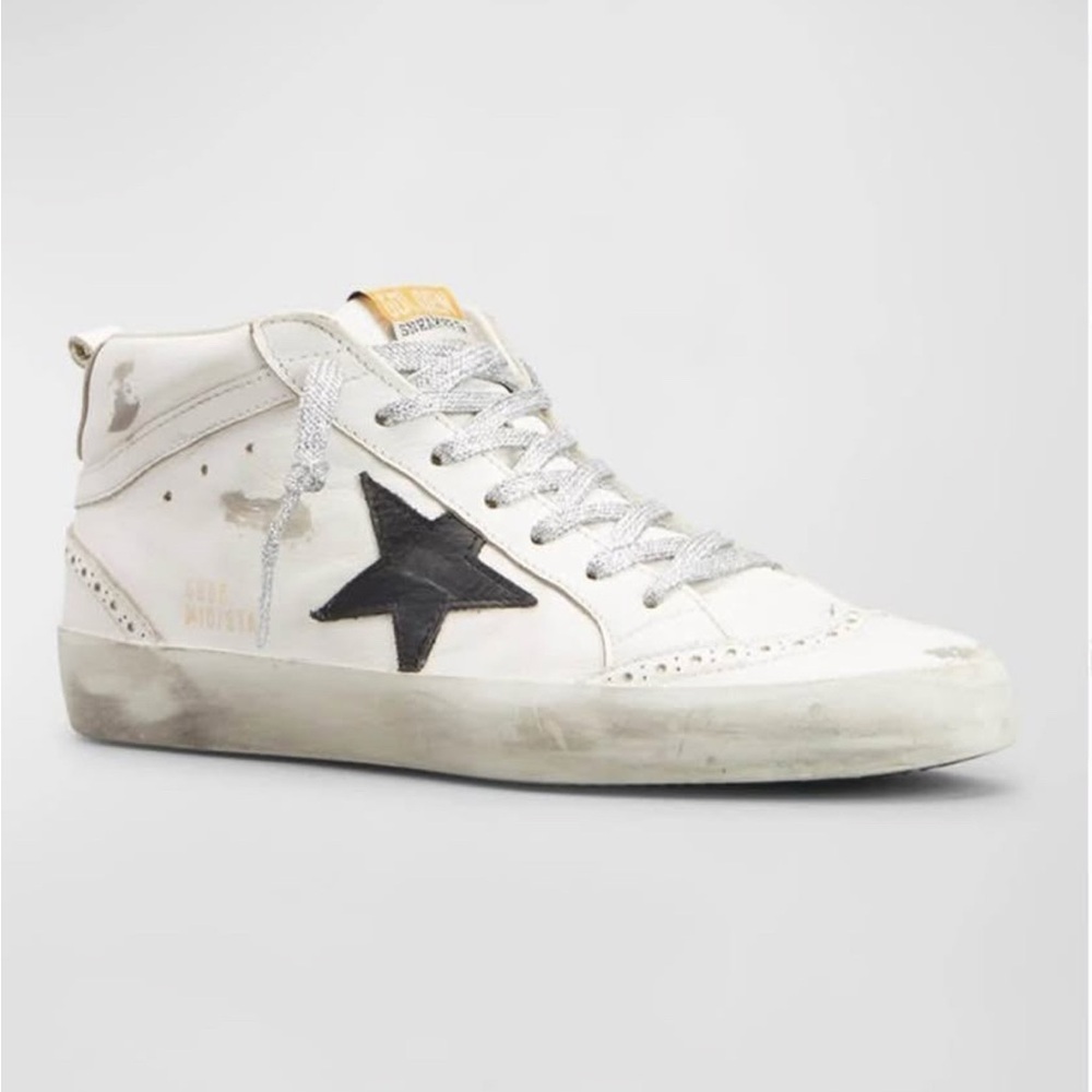 Golden Goose White Sneakers with Black Star and Silver Laces